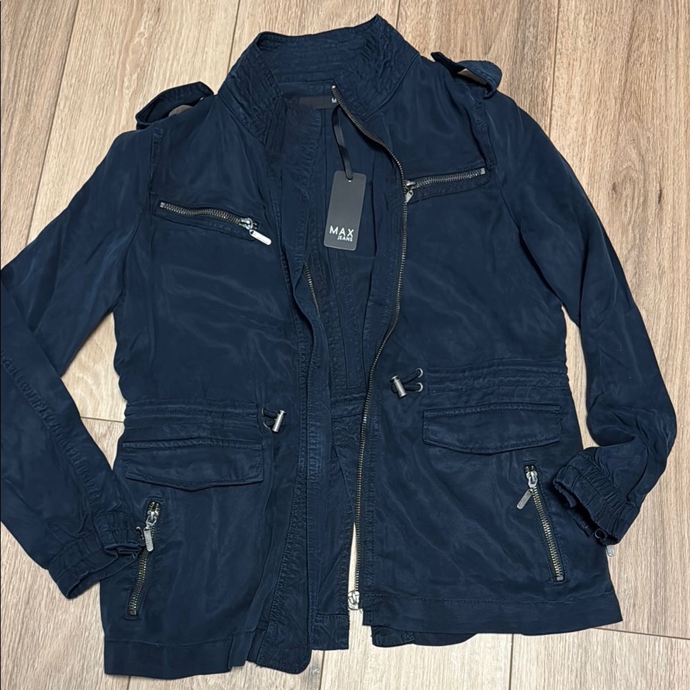 Max JEANS NWT XS  LIGHTWEIGHT Blue Utility Jacket with Military-Inspired Design